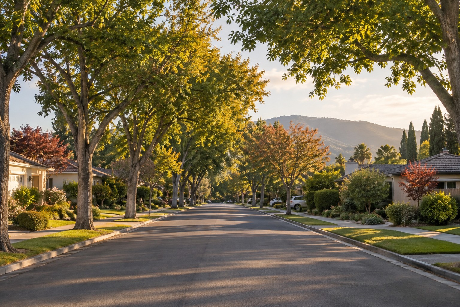 A tree-lined South Bay street, illustrative